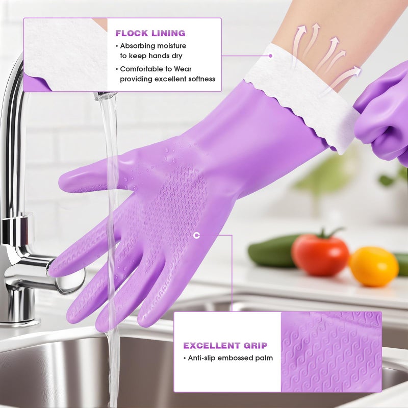 Elgood Reusable Dishwashing Cleaning Gloves with Latex free, Cotton lining,Kitchen Gloves 2 Pairs,Purple+blue large - Image 2